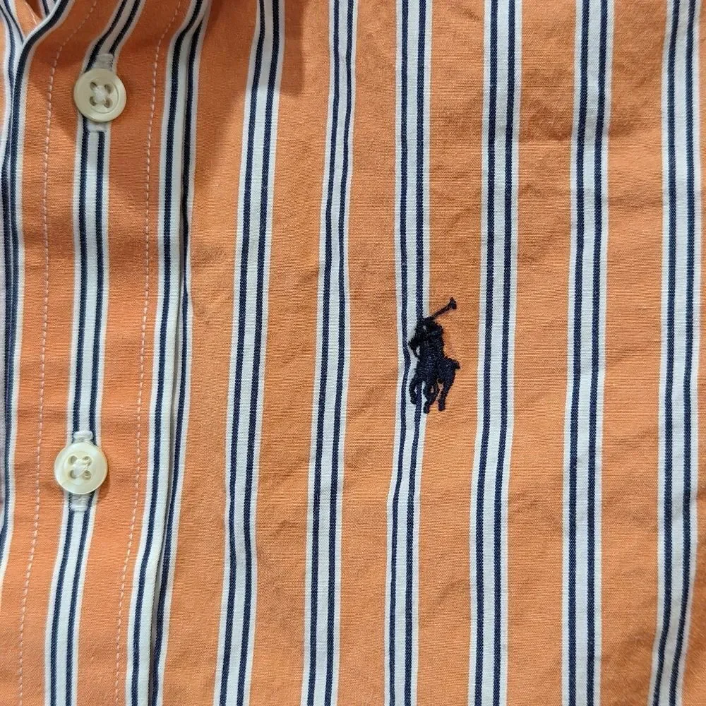 Ralph Lauren Orange White Striped Button Down Up Oxford Church Shirt Boys Size 4